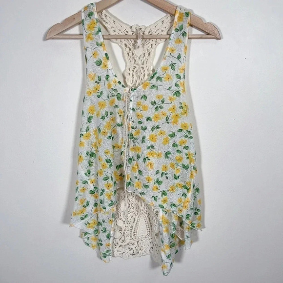 FREE PEOPLE FLORAL CROCHET BACK SLEEVELESS  TANK - Picture 2 of 11